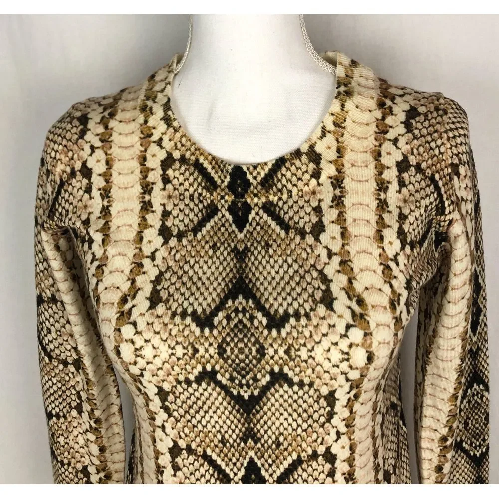 J.Crew Tippi Tan Black‎ Snake Print Merino Wool Knit Sweater Size XS New
